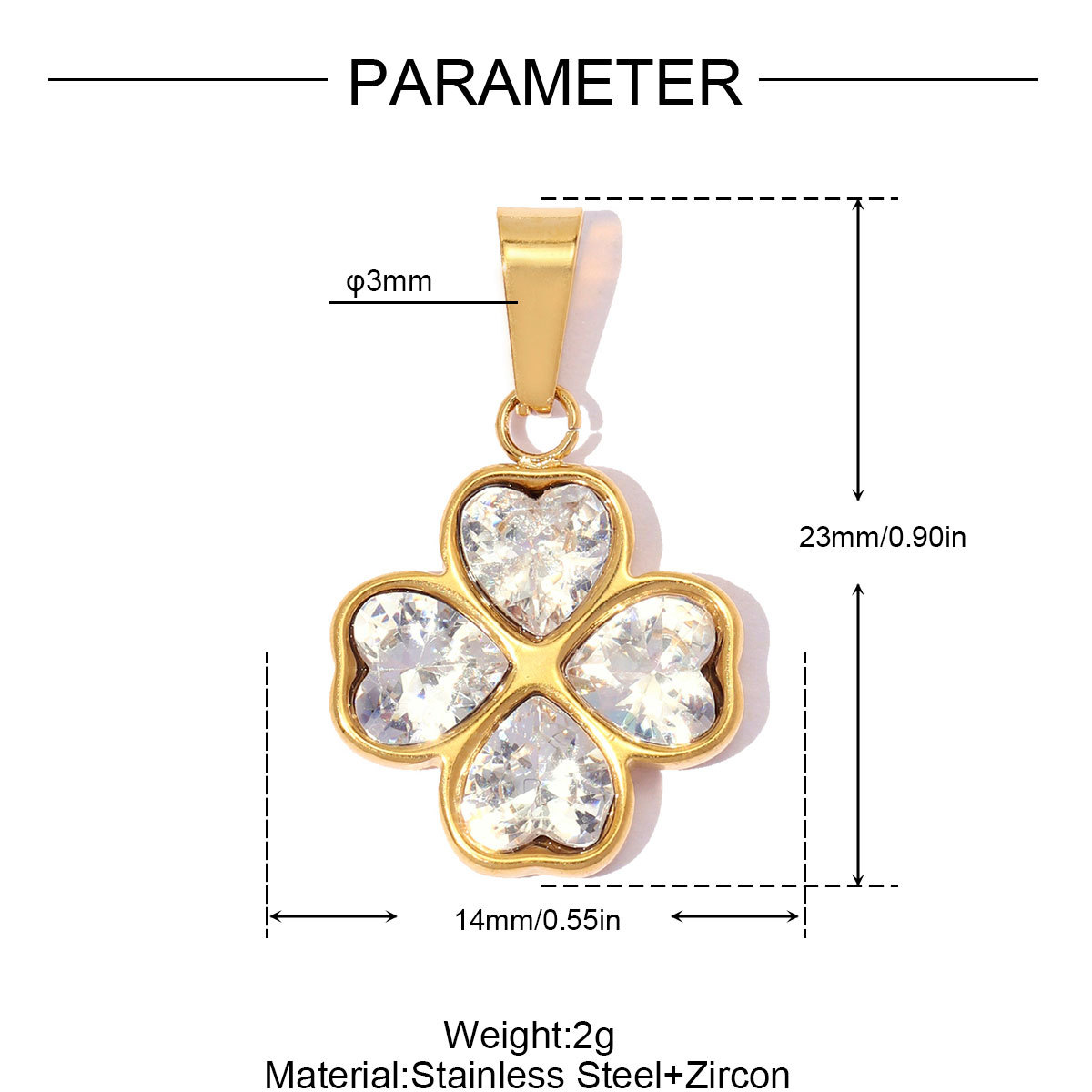 6pcs/pack Stainless Steel Zircon Lucky Clover DIY Charms Rhinestone Star Necklace Pendants Woman Love Heart Jewelry Wholesale