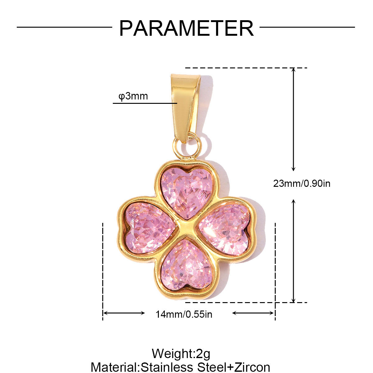 6pcs/pack Stainless Steel Zircon Lucky Clover DIY Charms Rhinestone Star Necklace Pendants Woman Love Heart Jewelry Wholesale