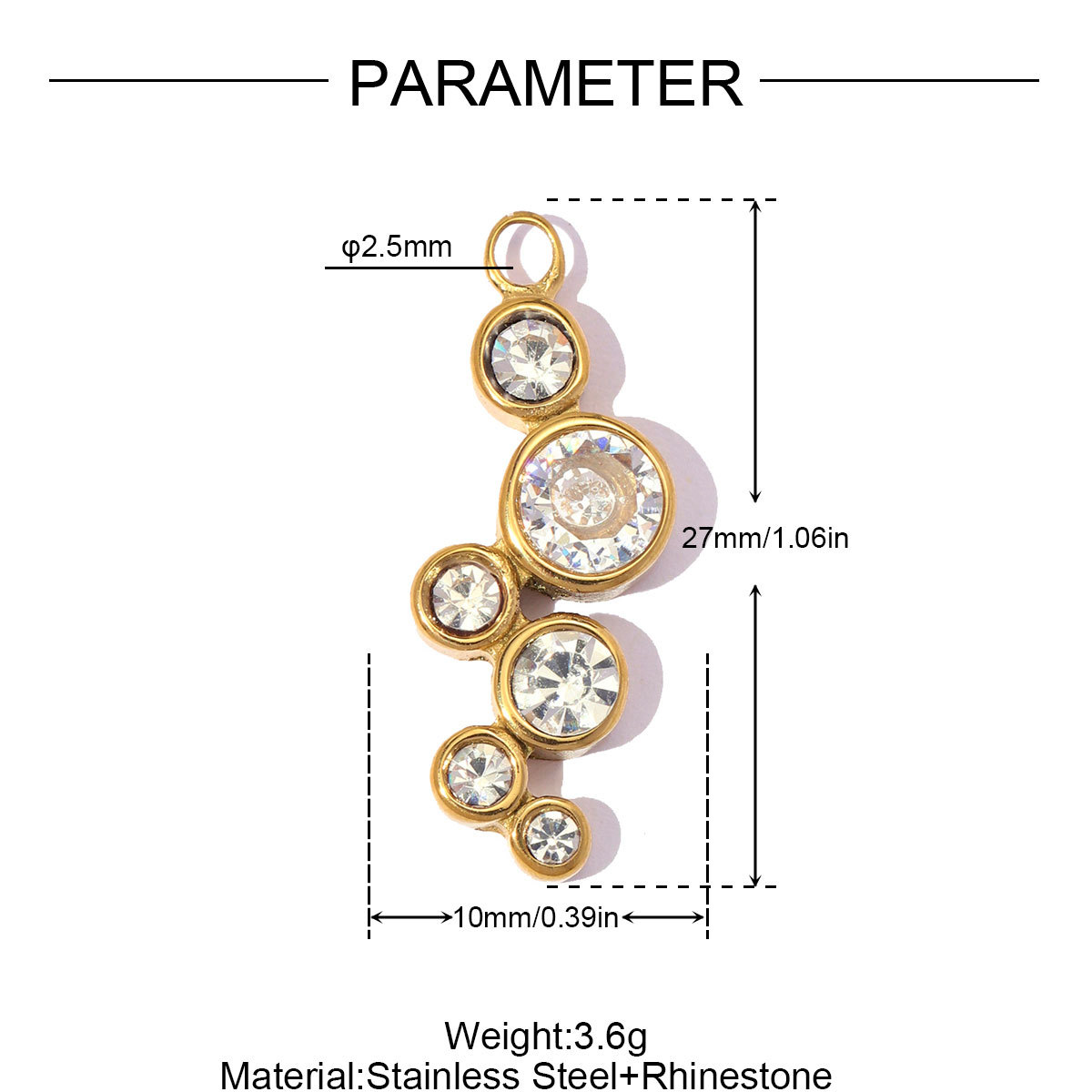6pcs/pack Stainless Steel Rhinestone Skull DIY Earring Charms Geometric Square Necklace Pendants Woman Eye Heart Jewelry Wholesale
