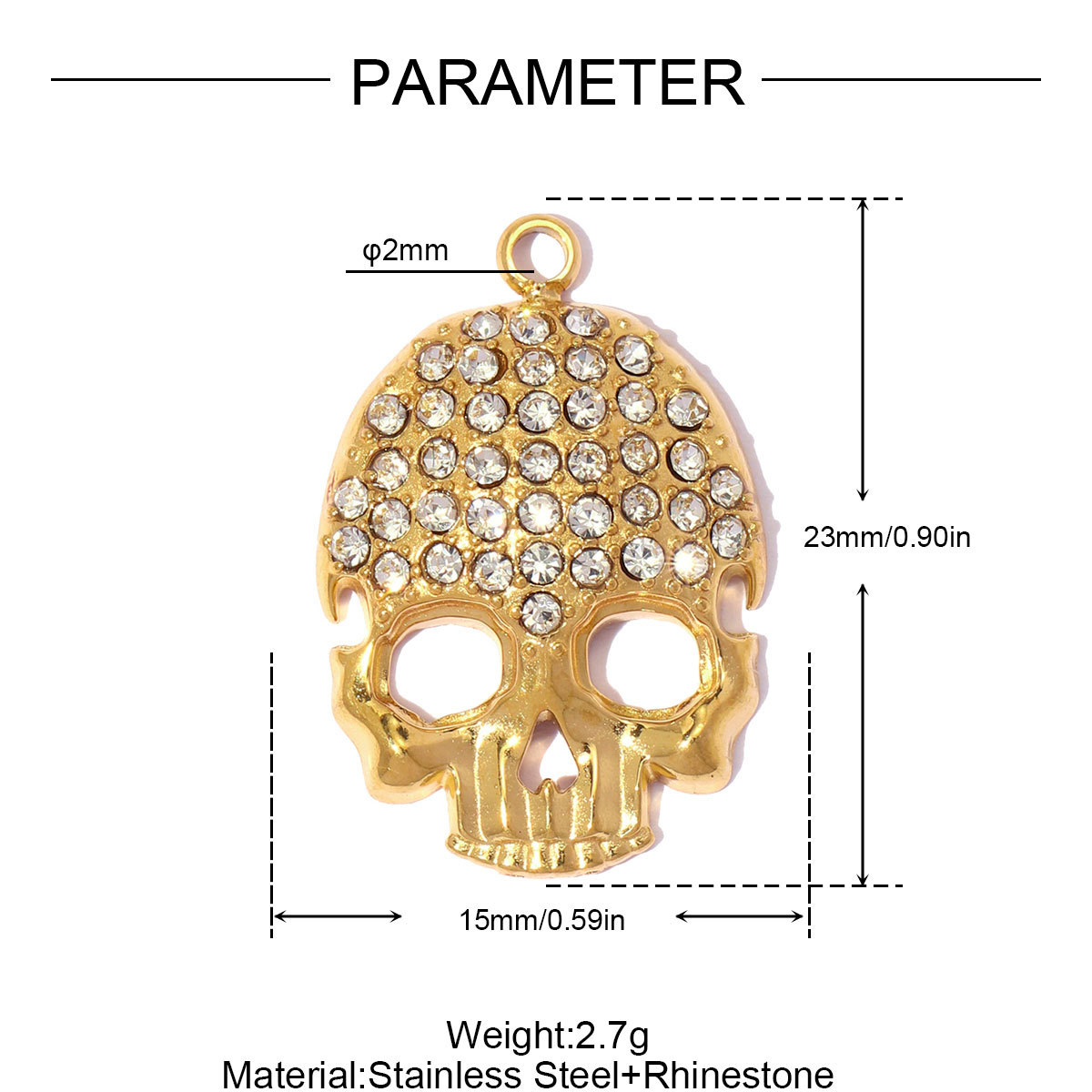 6pcs/pack Stainless Steel Rhinestone Skull DIY Earring Charms Geometric Square Necklace Pendants Woman Eye Heart Jewelry Wholesale