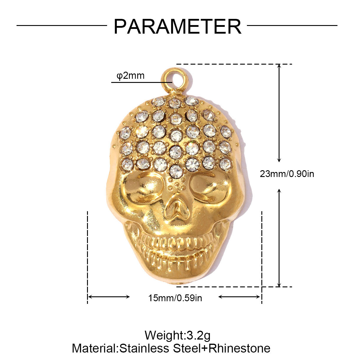 6pcs/pack Stainless Steel Rhinestone Skull DIY Earring Charms Geometric Square Necklace Pendants Woman Eye Heart Jewelry Wholesale