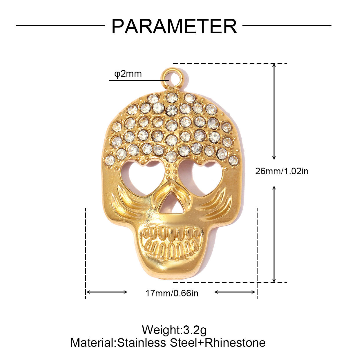 6pcs/pack Stainless Steel Rhinestone Skull DIY Earring Charms Geometric Square Necklace Pendants Woman Eye Heart Jewelry Wholesale