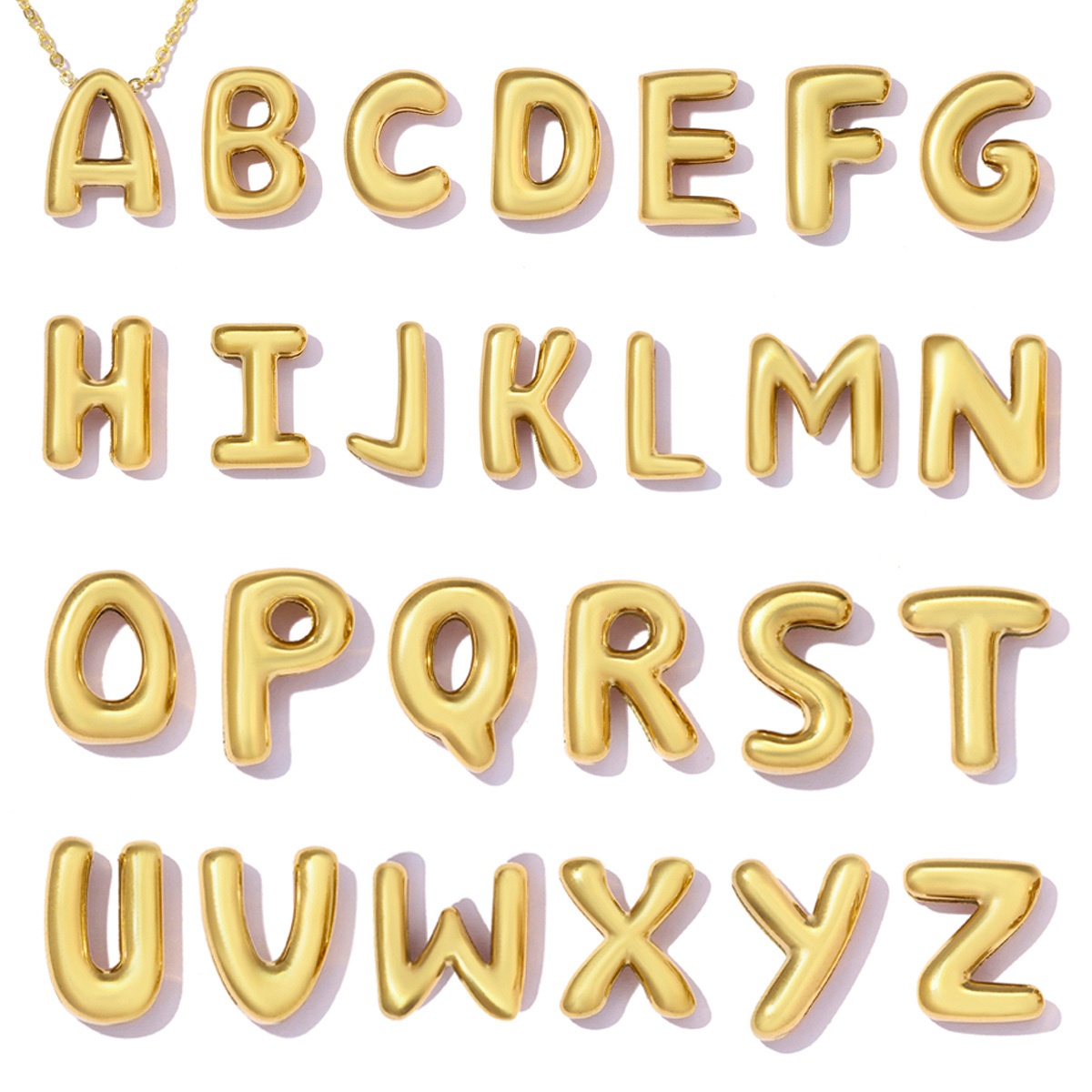6pcs/pack Stainless Steel 18k Real Gold Plated Bubble Initial Letter Necklace Pendants A-Z Alphabet DIY Charms Women Name Jewelry
