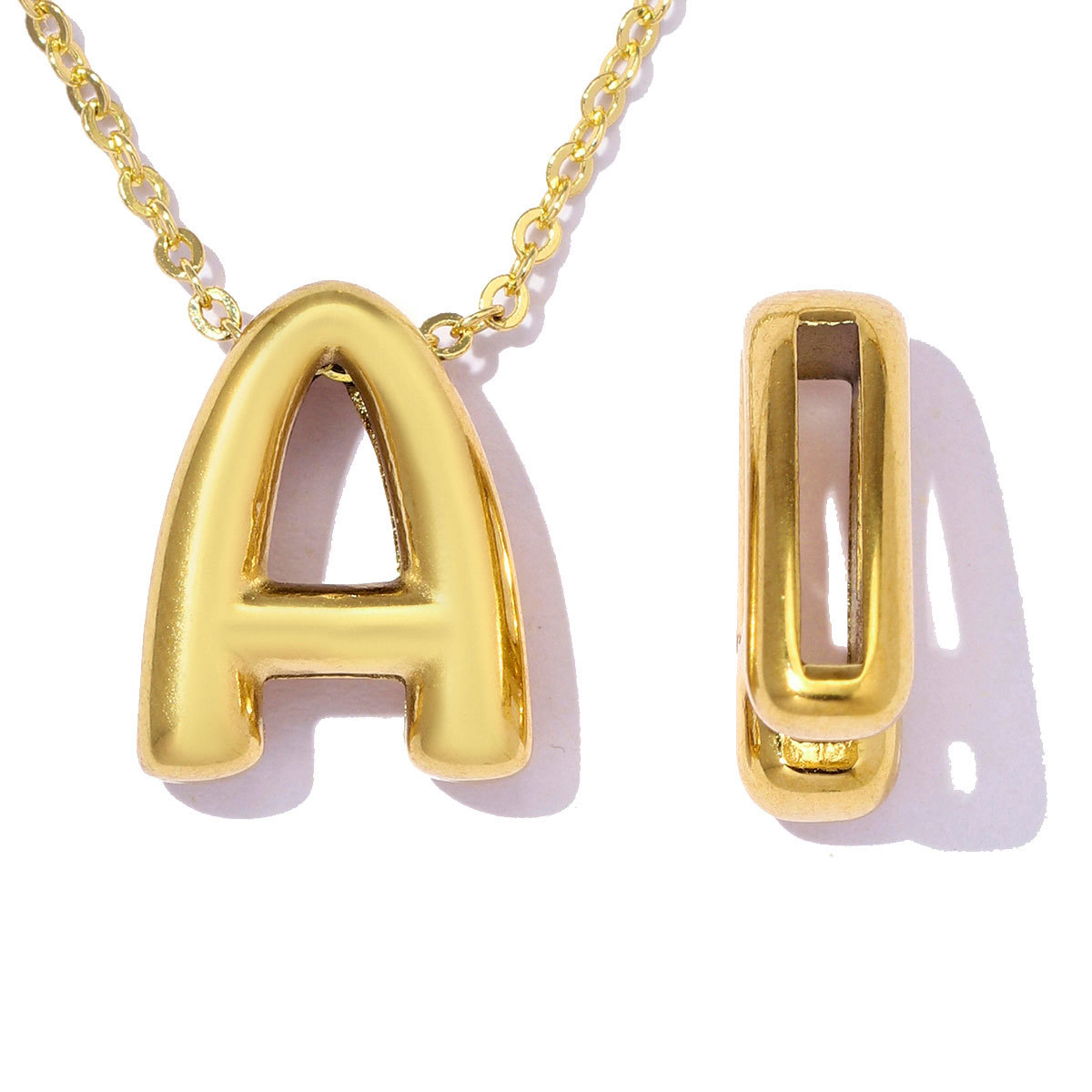 6pcs/pack Stainless Steel 18k Real Gold Plated Bubble Initial Letter Necklace Pendants A-Z Alphabet DIY Charms Women Name Jewelry