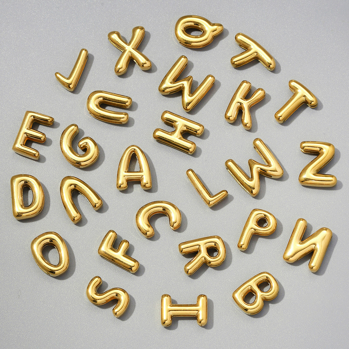 6pcs/pack Stainless Steel 18k Real Gold Plated Bubble Initial Letter Necklace Pendants A-Z Alphabet DIY Charms Women Name Jewelry
