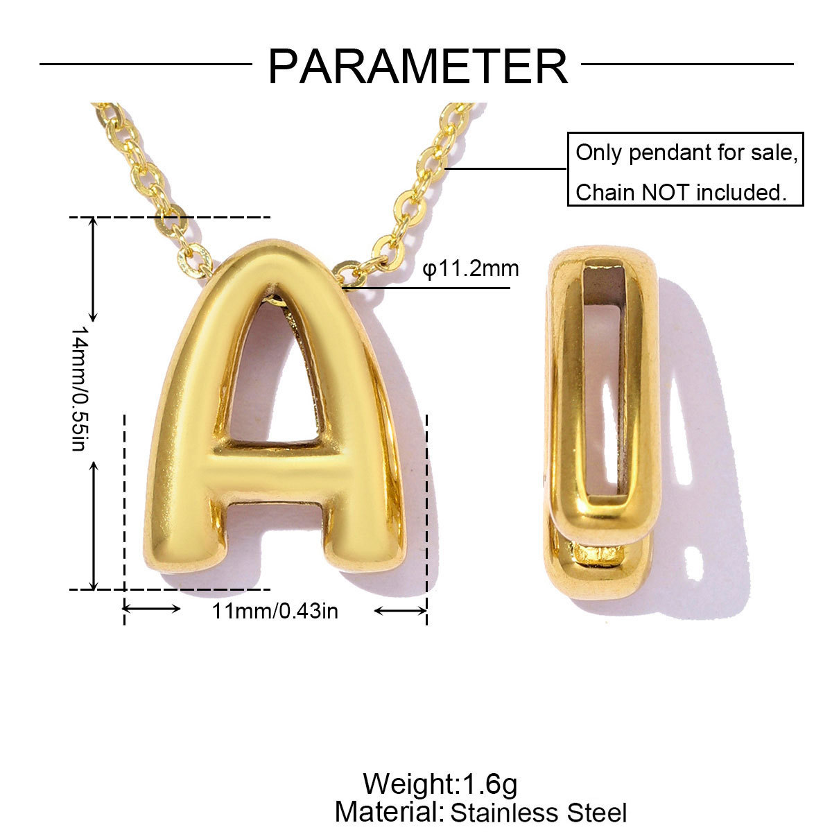 6pcs/pack Stainless Steel 18k Real Gold Plated Bubble Initial Letter Necklace Pendants A-Z Alphabet DIY Charms Women Name Jewelry