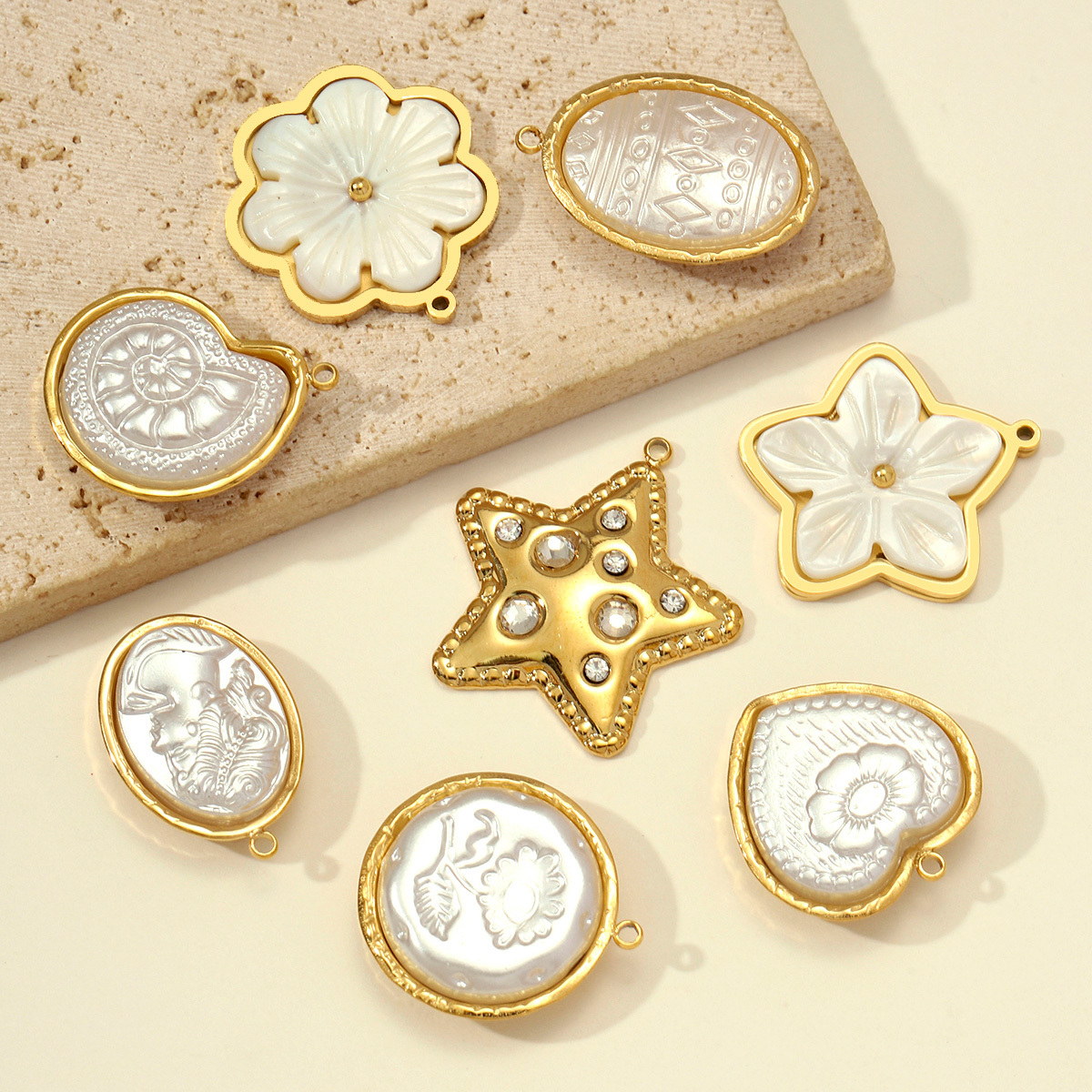 6pcs/pack Stainless Steel Relief Resin Sunflower Conch DIY Charm Love Heart Star Necklace Pendant Women Finger Jewelry Wholesale