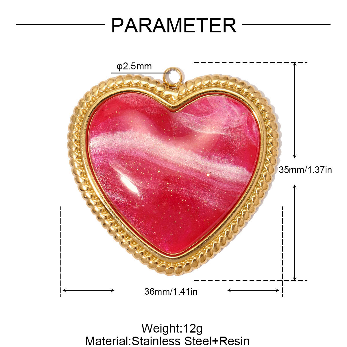 6pcs/pack Stainless Steel Resin Big Love Heart DIY Earring Charms Relief Rhinestone Sun Necklace Pendants Women Jewelry Wholesale