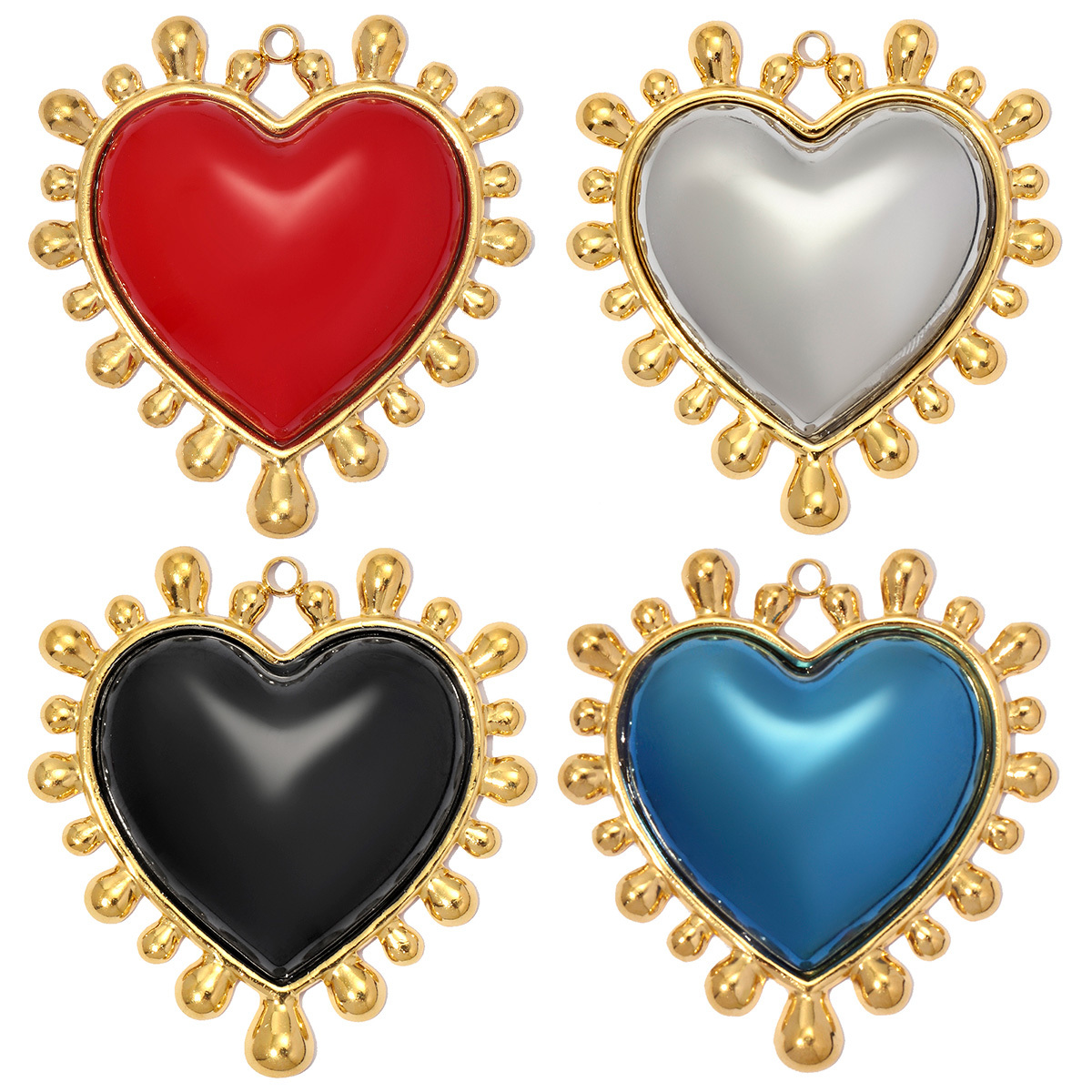 6pcs/pack Large Stainless Steel Love Heart DIY Earring Charms Enamel Flower Necklace Pendants Women Retro Jewelry Wholesale