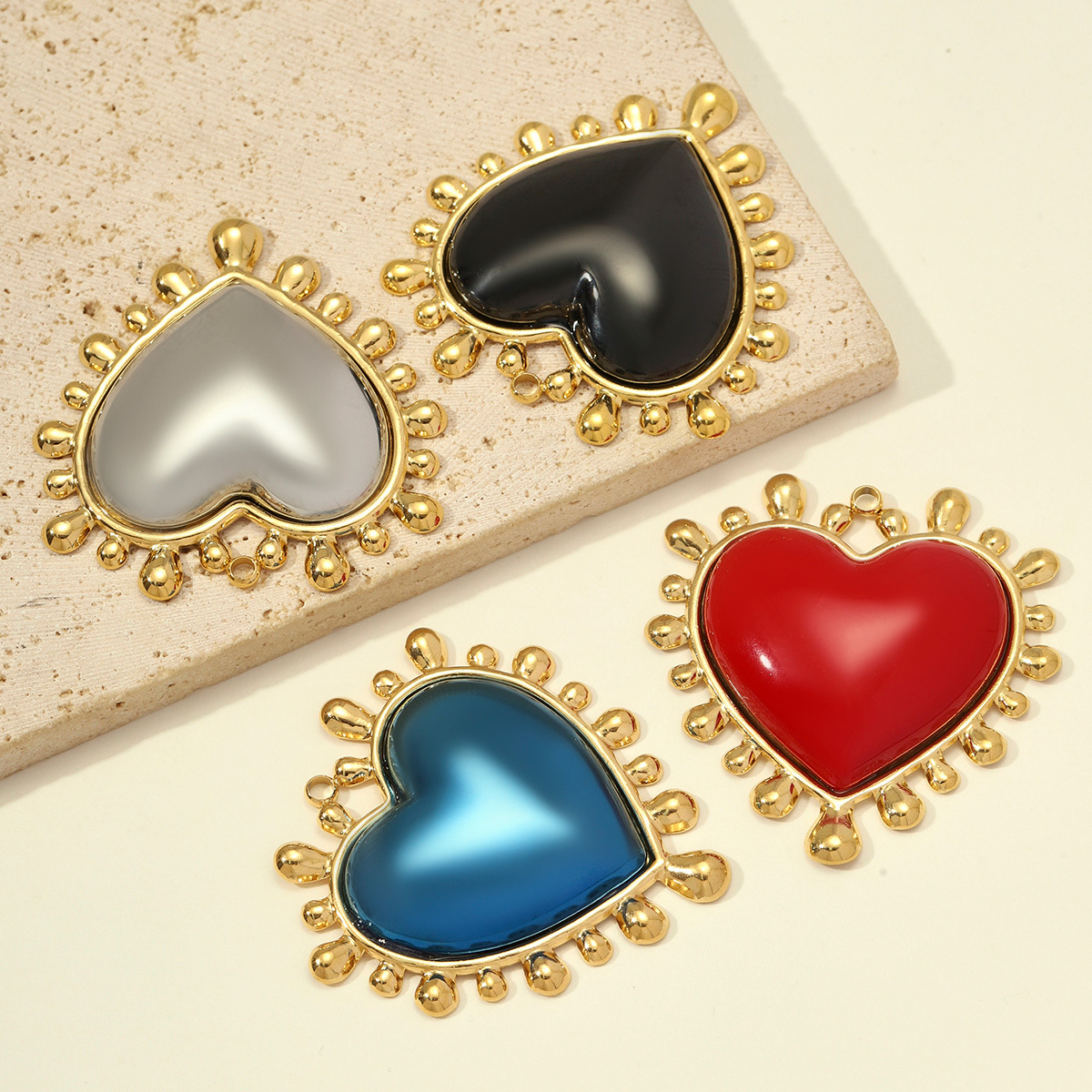 6pcs/pack Large Stainless Steel Love Heart DIY Earring Charms Enamel Flower Necklace Pendants Women Retro Jewelry Wholesale