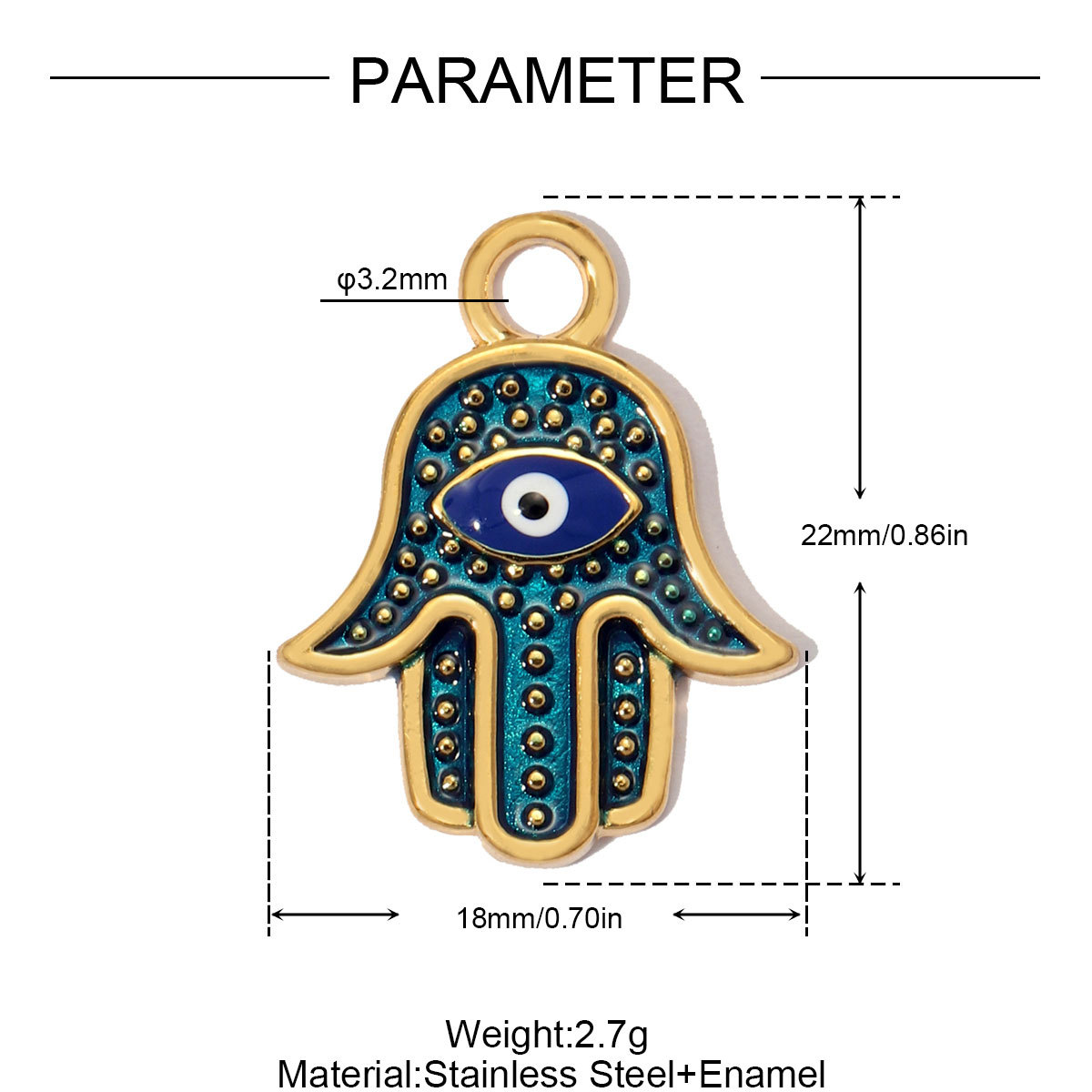 6pcs/pack Stainless Steel Enamel Hamsa Hand Evil Eye DIY Charms Love Heart Cross Necklace Pendants Women Wing Jewelry Wholesale