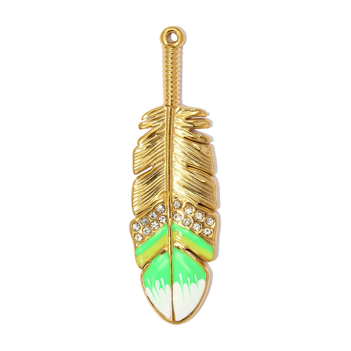 6pcs/pack Large Stainless Steel Rhinestone Feather Leaf DIY Charms Enamel Butterfly Necklace Pendants Women Jewelry Wholesale