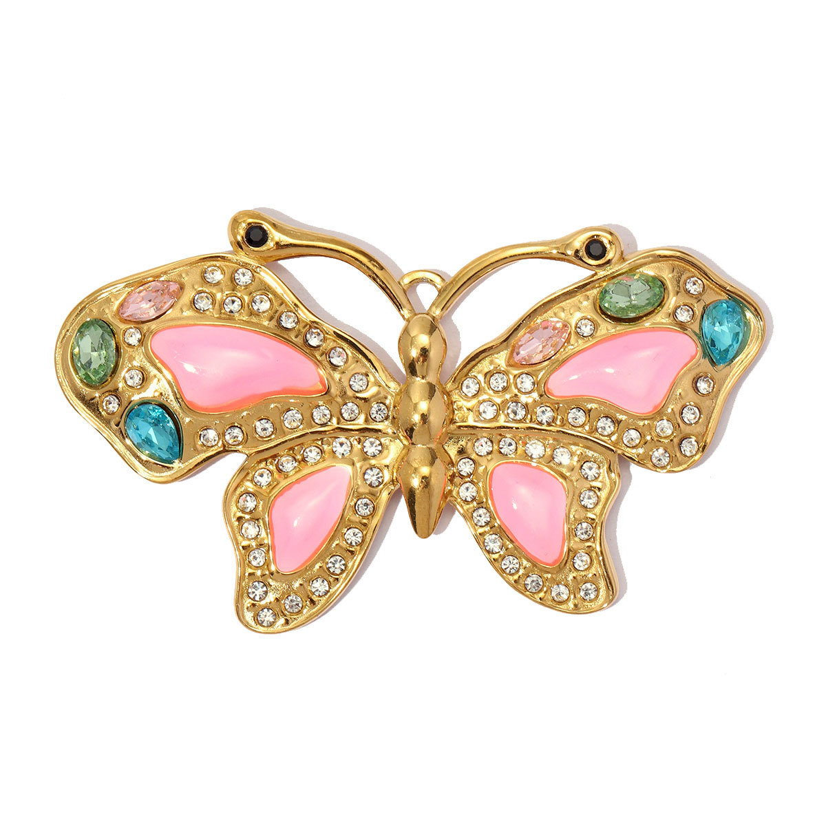 6pcs/pack Large Stainless Steel Rhinestone Feather Leaf DIY Charms Enamel Butterfly Necklace Pendants Women Jewelry Wholesale