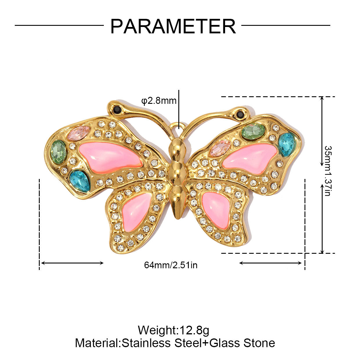 6pcs/pack Large Stainless Steel Rhinestone Feather Leaf DIY Charms Enamel Butterfly Necklace Pendants Women Jewelry Wholesale