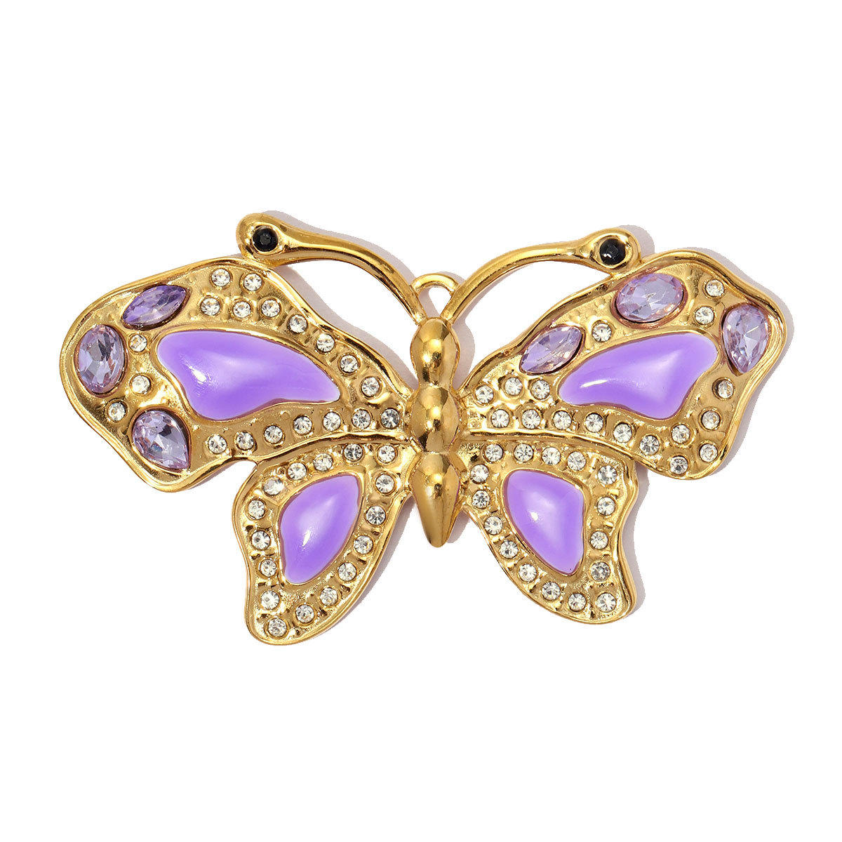 6pcs/pack Large Stainless Steel Rhinestone Feather Leaf DIY Charms Enamel Butterfly Necklace Pendants Women Jewelry Wholesale