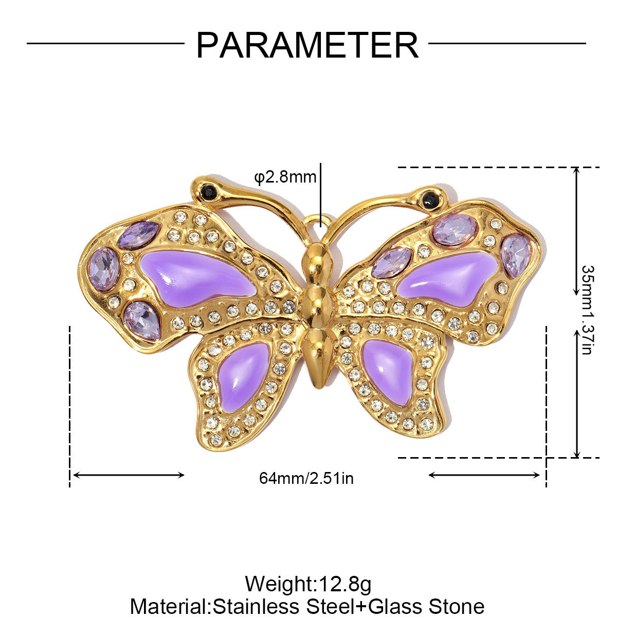 6pcs/pack Large Stainless Steel Rhinestone Feather Leaf DIY Charms Enamel Butterfly Necklace Pendants Women Jewelry Wholesale