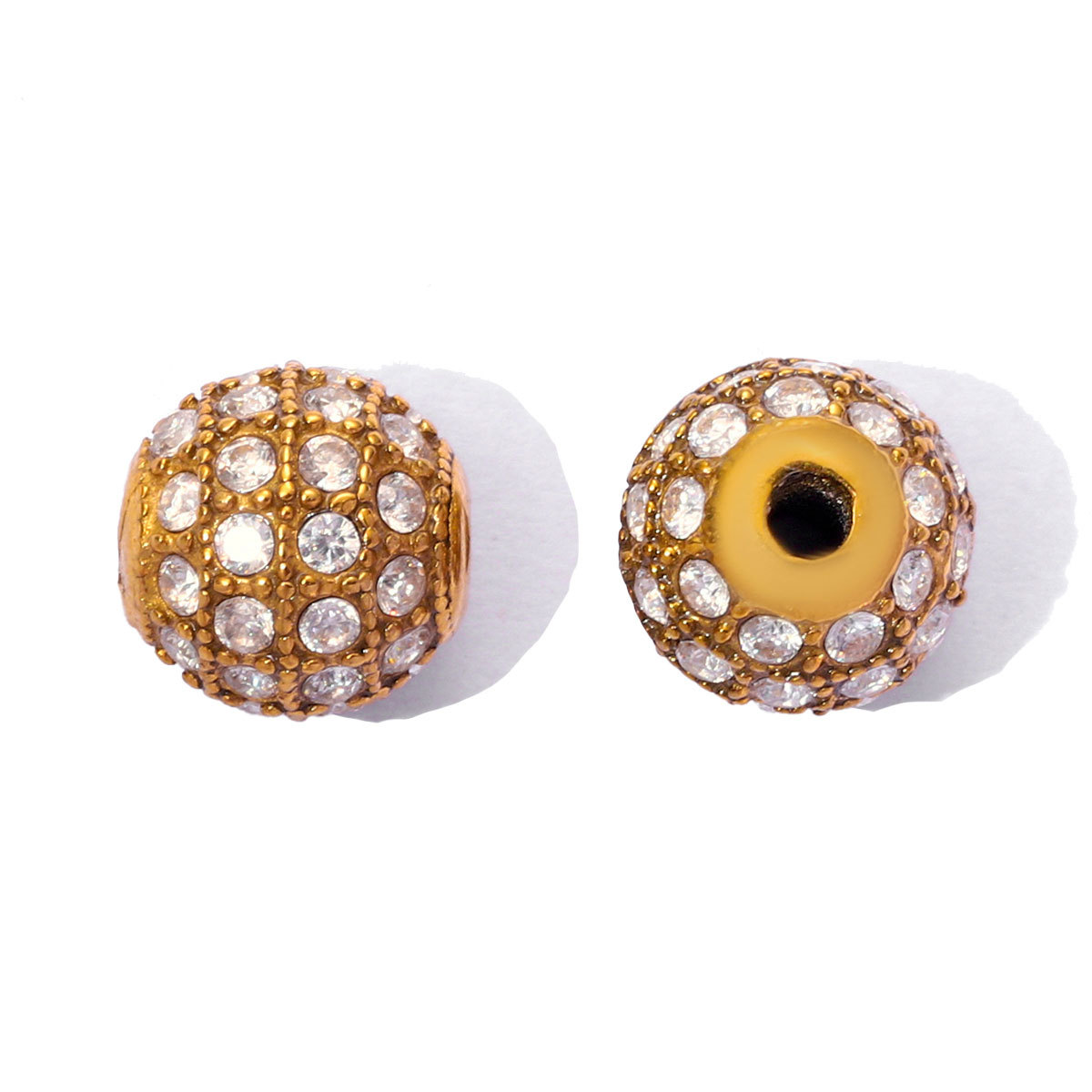 6pcs/pack 18K Real Gold CZ DIY Basic Spacer Beads Stainless Steel Micro Pave Zircon Charms for Woman Jewelry Bracelet Wholesale