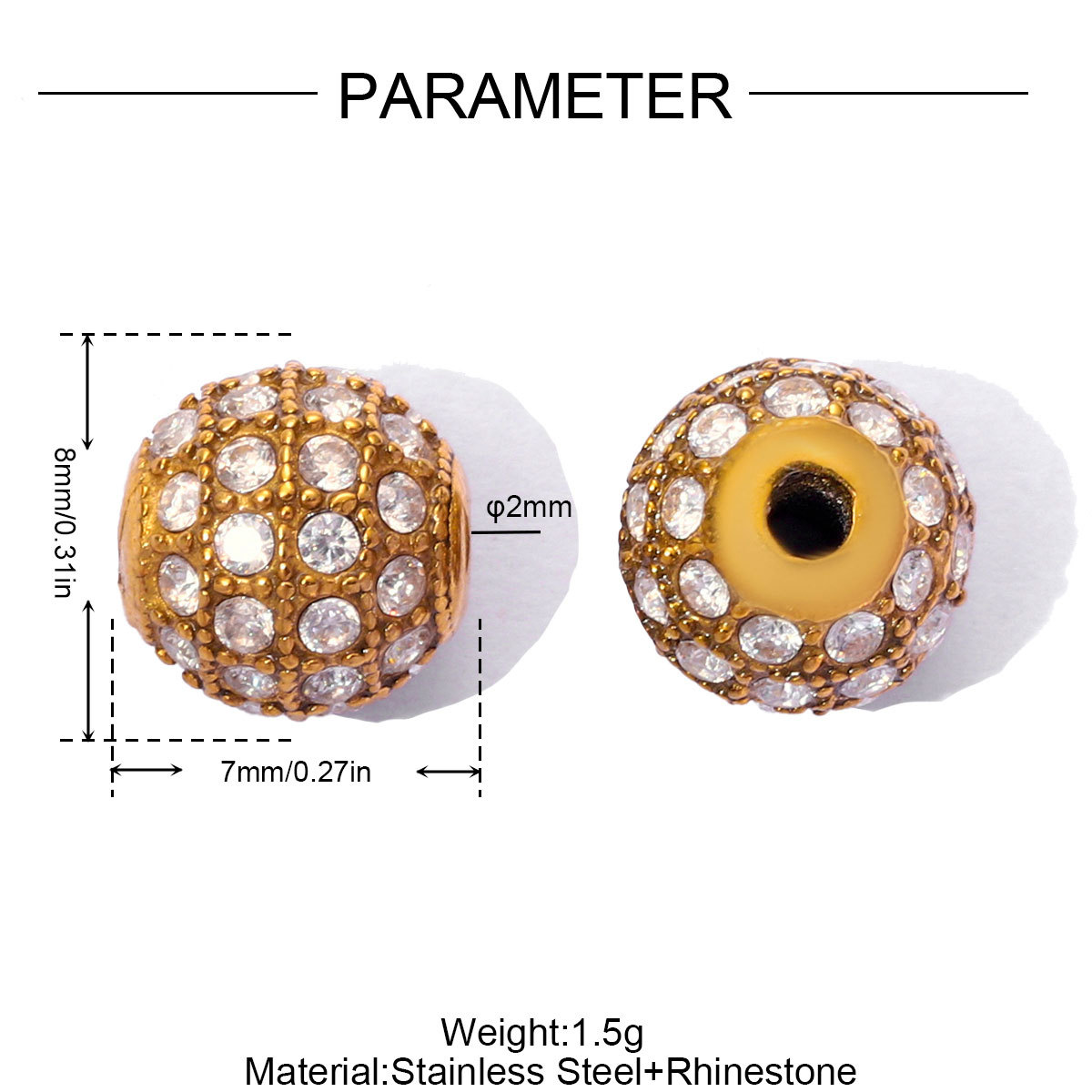 6pcs/pack 18K Real Gold CZ DIY Basic Spacer Beads Stainless Steel Micro Pave Zircon Charms for Woman Jewelry Bracelet Wholesale