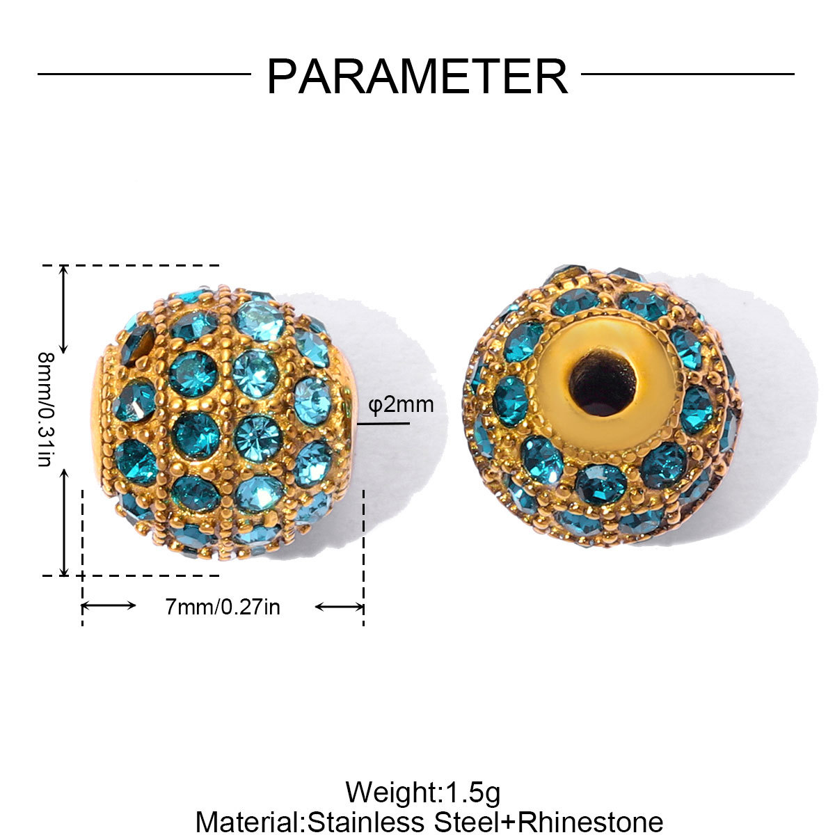6pcs/pack 18K Real Gold CZ DIY Basic Spacer Beads Stainless Steel Micro Pave Zircon Charms for Woman Jewelry Bracelet Wholesale
