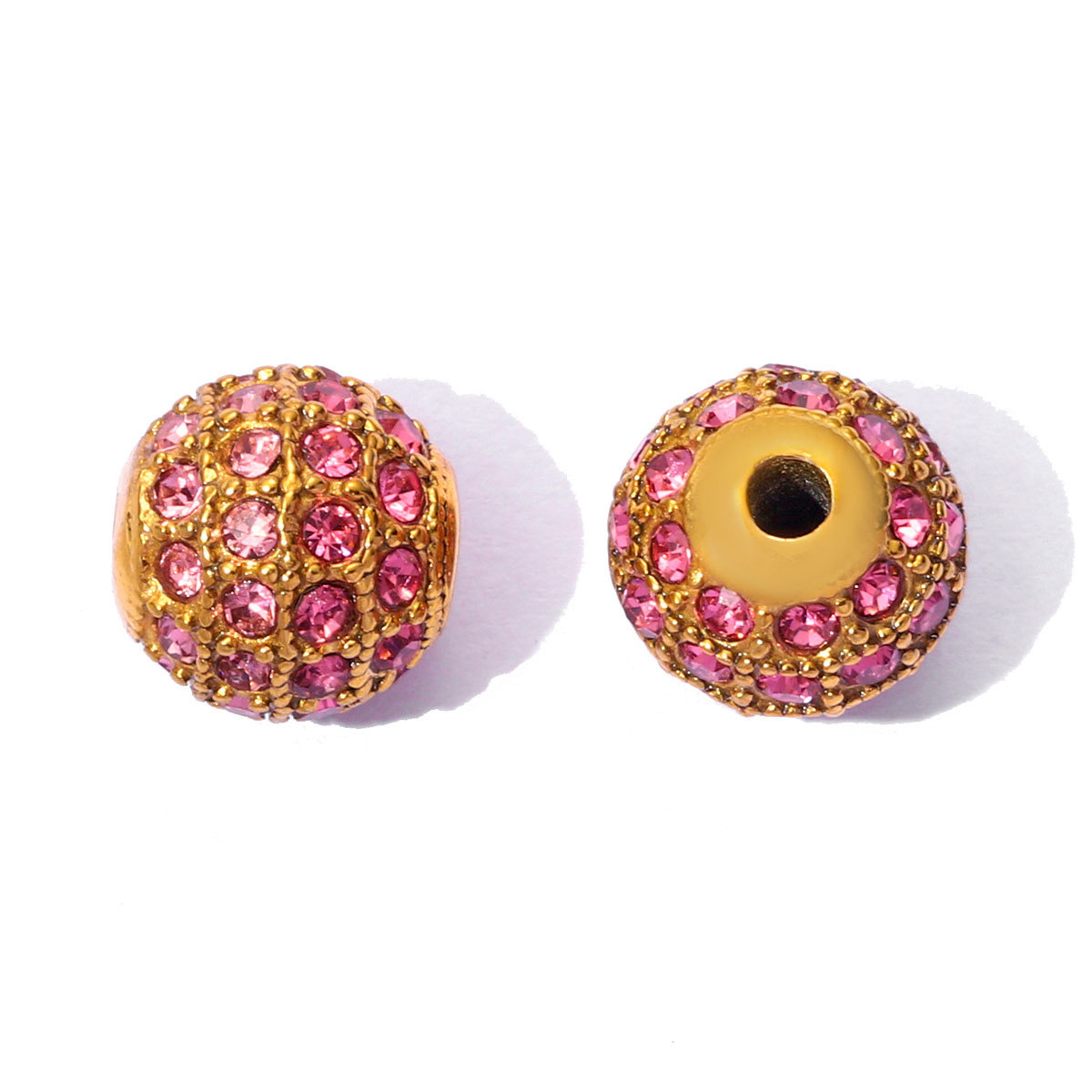 6pcs/pack 18K Real Gold CZ DIY Basic Spacer Beads Stainless Steel Micro Pave Zircon Charms for Woman Jewelry Bracelet Wholesale