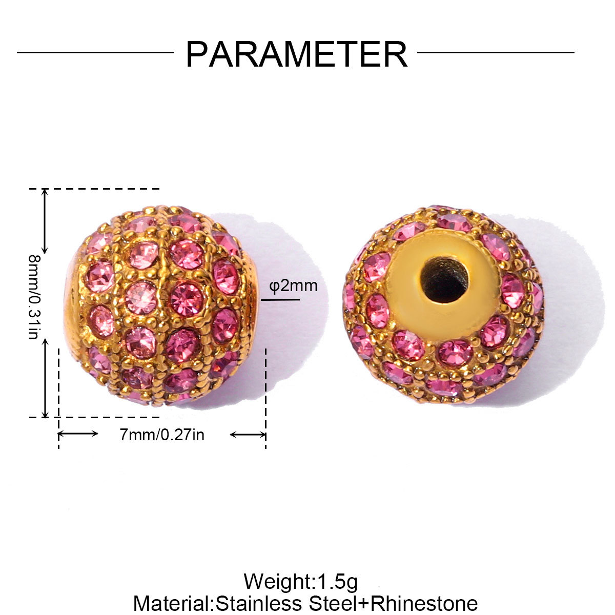 6pcs/pack 18K Real Gold CZ DIY Basic Spacer Beads Stainless Steel Micro Pave Zircon Charms for Woman Jewelry Bracelet Wholesale