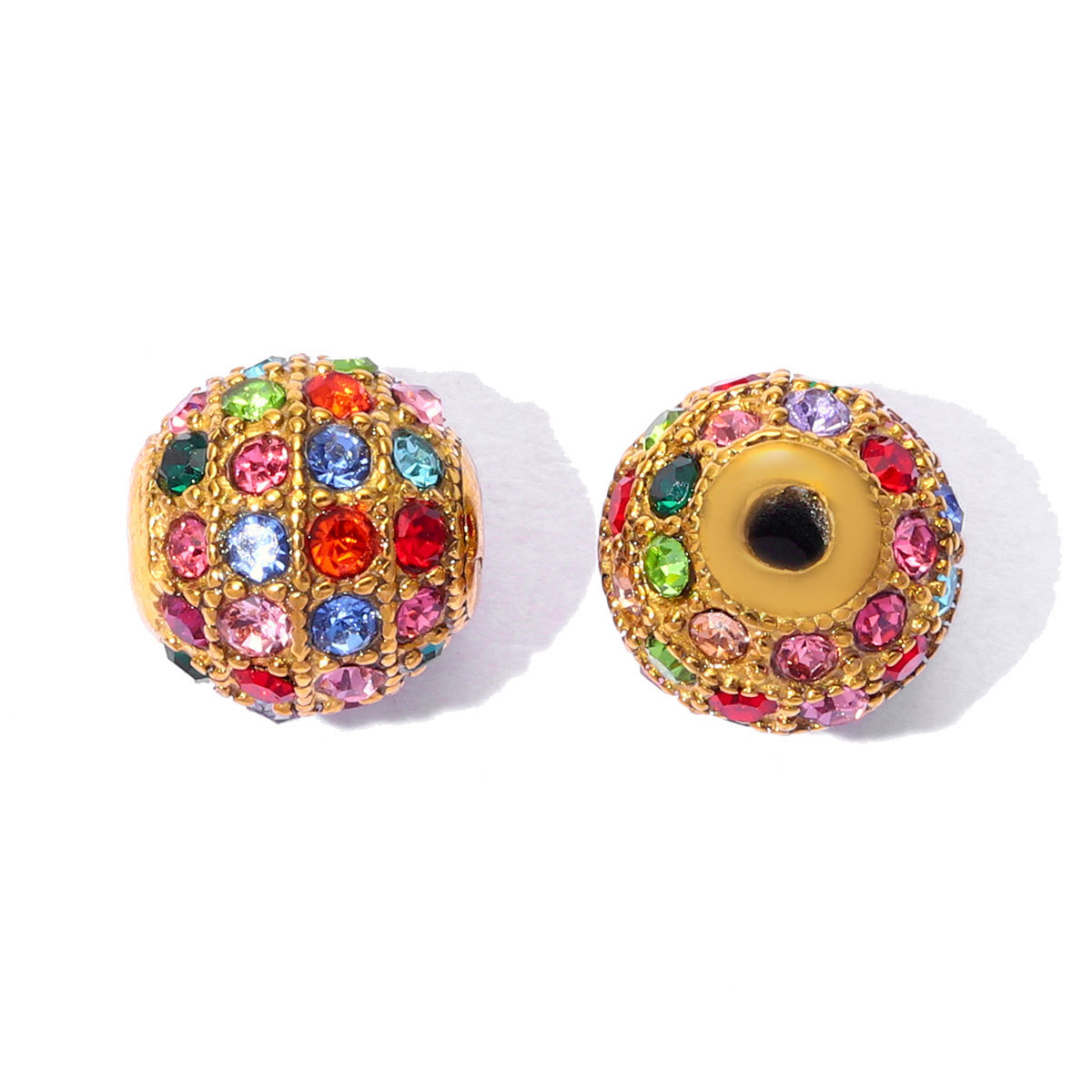 6pcs/pack 18K Real Gold CZ DIY Basic Spacer Beads Stainless Steel Micro Pave Zircon Charms for Woman Jewelry Bracelet Wholesale