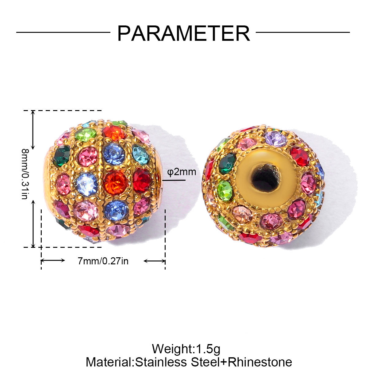6pcs/pack 18K Real Gold CZ DIY Basic Spacer Beads Stainless Steel Micro Pave Zircon Charms for Woman Jewelry Bracelet Wholesale