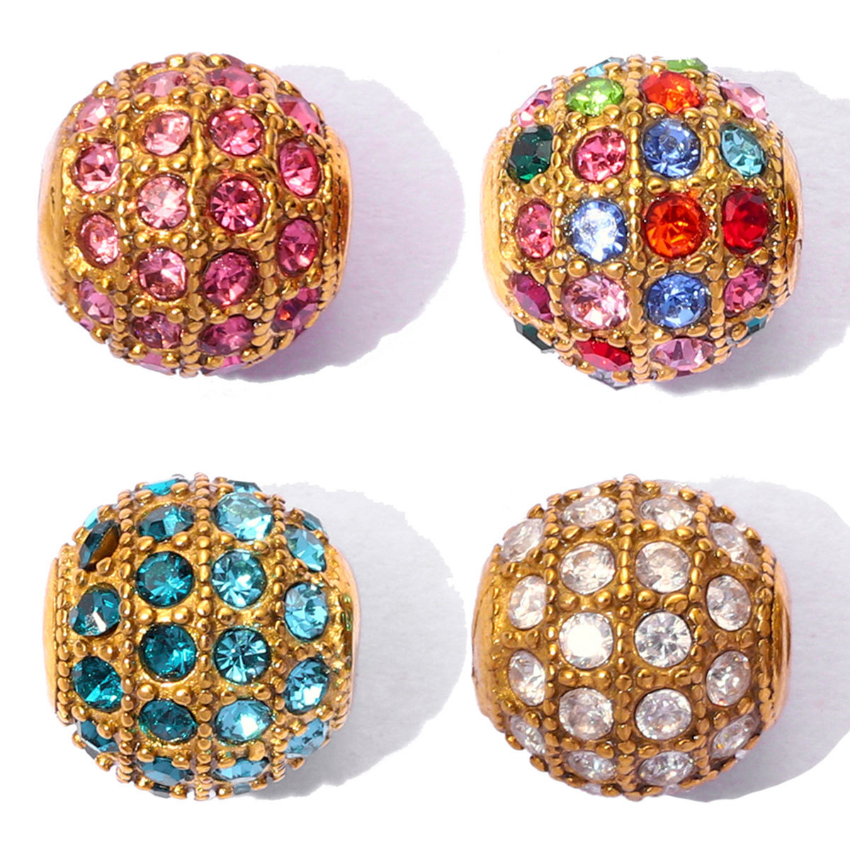 6pcs/pack 18K Real Gold CZ DIY Basic Spacer Beads Stainless Steel Micro Pave Zircon Charms for Woman Jewelry Bracelet Wholesale