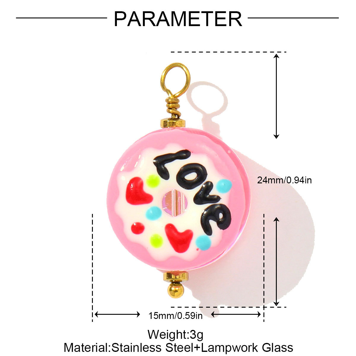 6pcs/pack Dopamine Stainless Steel Lampwork Glass Fish Strawberry Necklace Pendant Donut DIY Charms Women Love Heart Jewelry