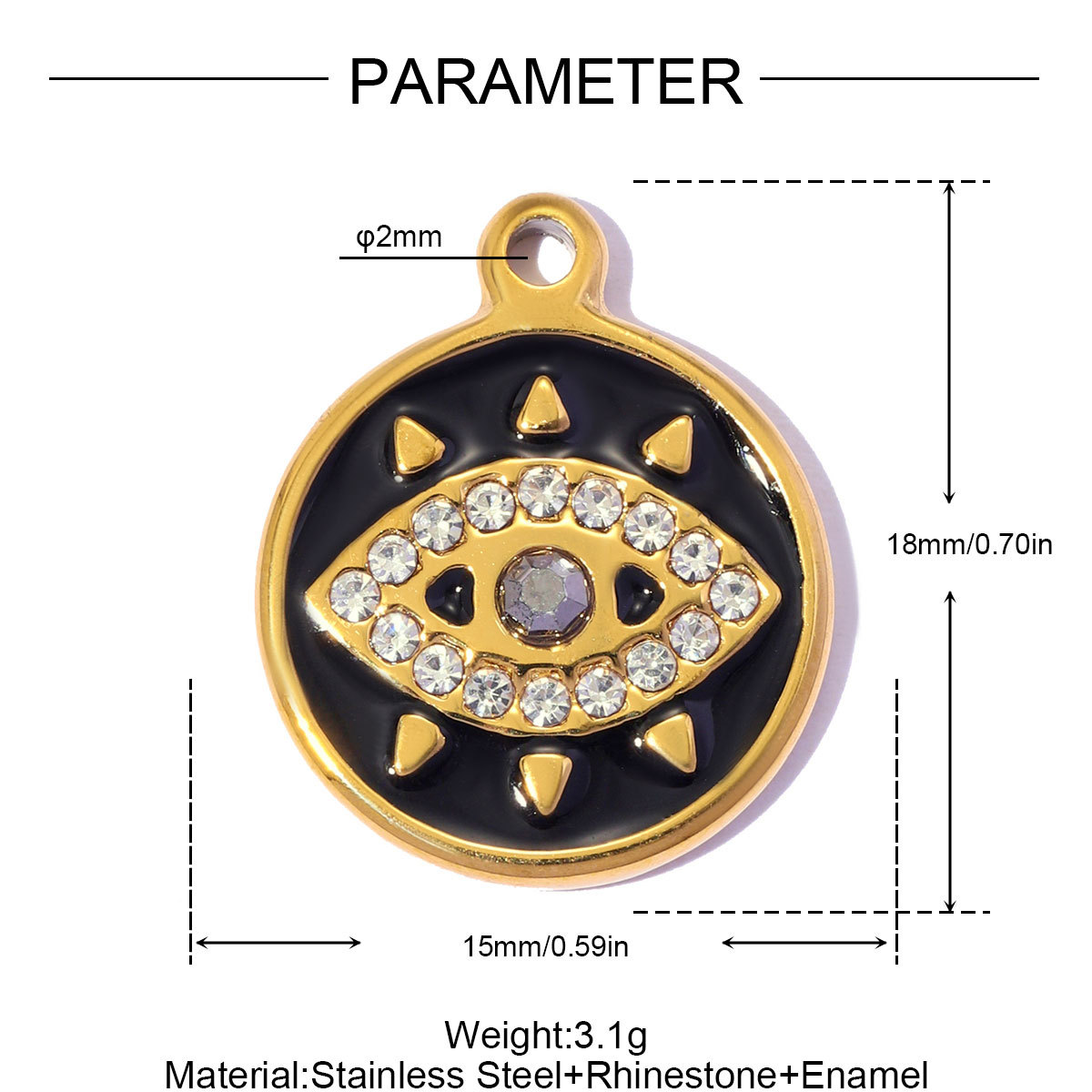 6pcs/pack Fashion Stainless Steel Enamel Evil Eye DIY Bracelet Charms Rhinestone Cross Necklace Pendants Women Jewelry Wholesale