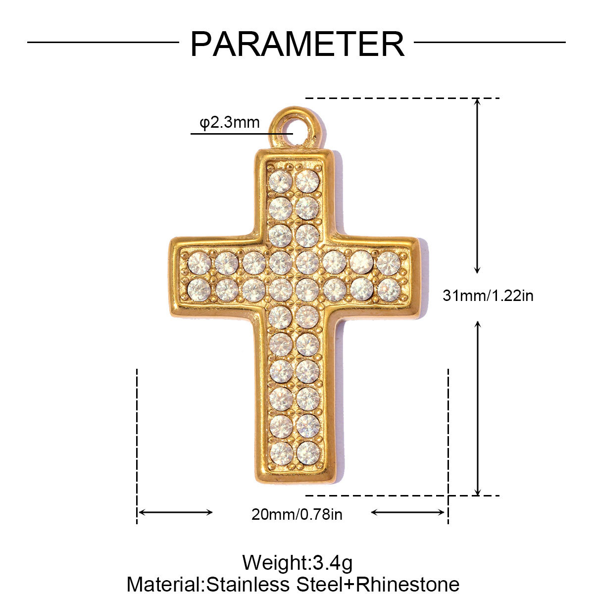 6pcs/pack Fashion Stainless Steel Enamel Evil Eye DIY Bracelet Charms Rhinestone Cross Necklace Pendants Women Jewelry Wholesale