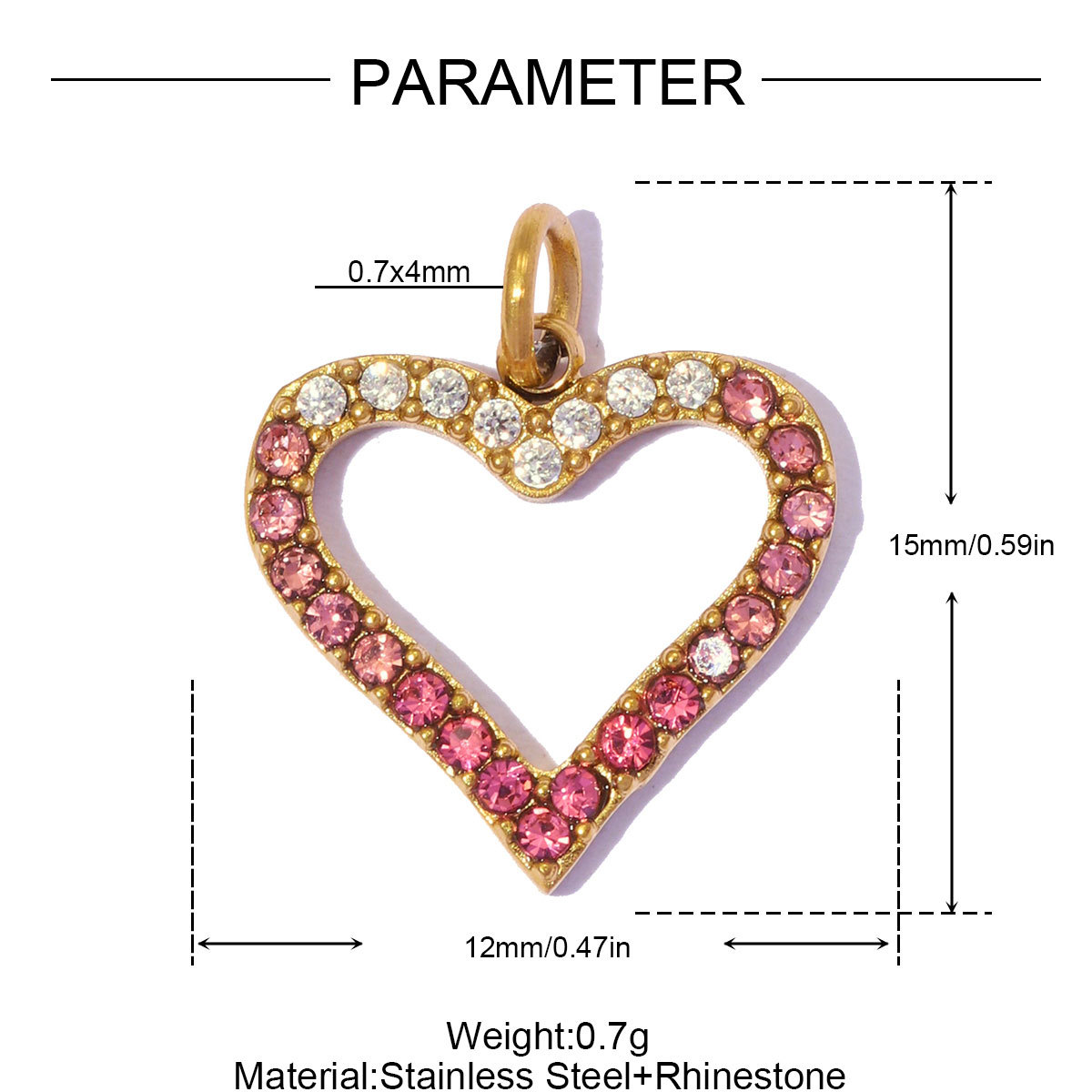 6pcs/pack Stainless Steel Rhinestone Star DIY Bracelet Charms Hollow Love Heart  Necklace Pendants Women Earring Jewelry Wholesale