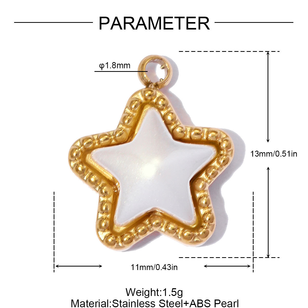 6pcs/pack French Stainless Steel ABS Pearl Square Star DIY Charms Natural Stone Necklace Pendants Women Heart Jewelry Wholesale