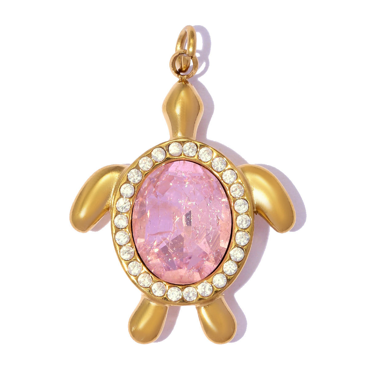 6pcs/pack Stainless Steel Rhinestone Zircon Turtle DIY Charms Rainbow Enamel Shell Necklace Pendants Women Natural Stone Jewelry