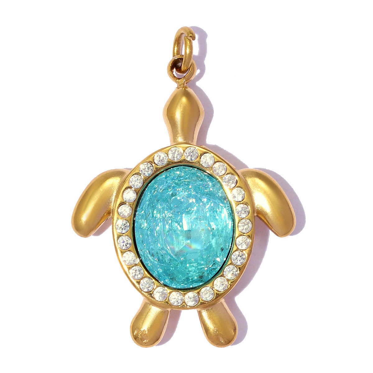 6pcs/pack Stainless Steel Rhinestone Zircon Turtle DIY Charms Rainbow Enamel Shell Necklace Pendants Women Natural Stone Jewelry
