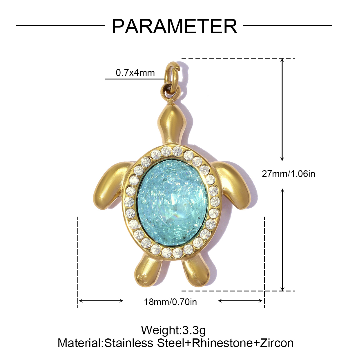 6pcs/pack Stainless Steel Rhinestone Zircon Turtle DIY Charms Rainbow Enamel Shell Necklace Pendants Women Natural Stone Jewelry