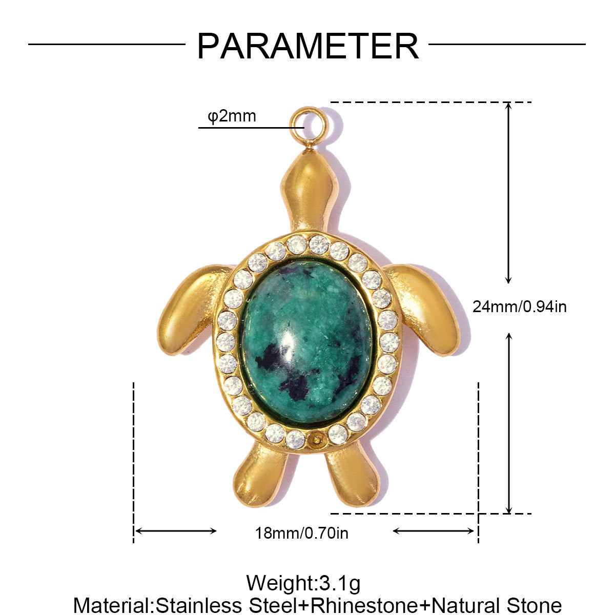 6pcs/pack Stainless Steel Rhinestone Zircon Turtle DIY Charms Rainbow Enamel Shell Necklace Pendants Women Natural Stone Jewelry