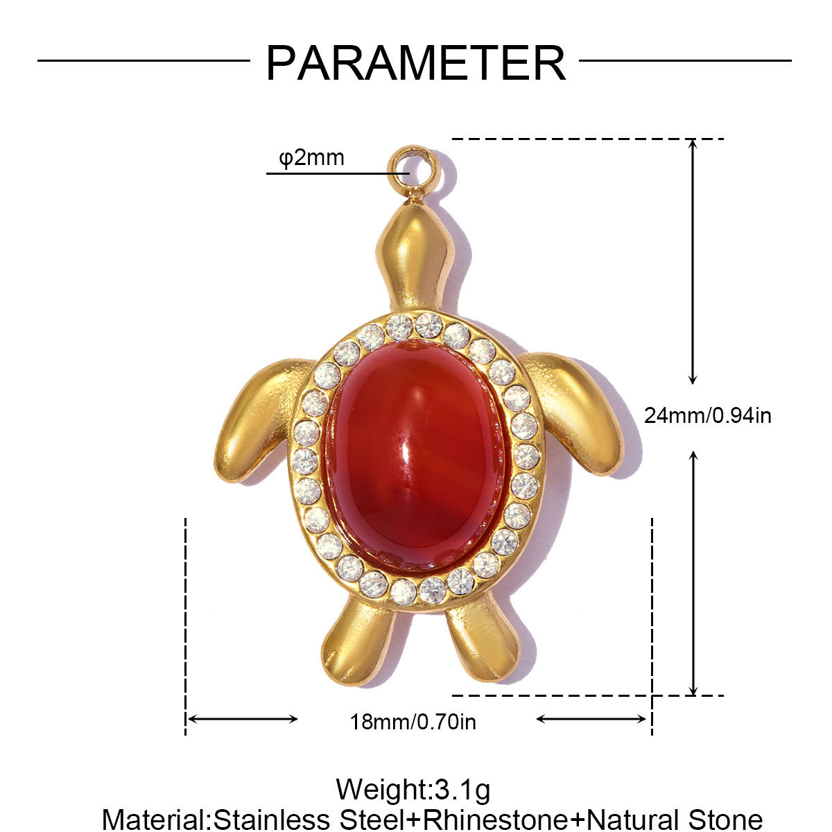 6pcs/pack Stainless Steel Rhinestone Zircon Turtle DIY Charms Rainbow Enamel Shell Necklace Pendants Women Natural Stone Jewelry
