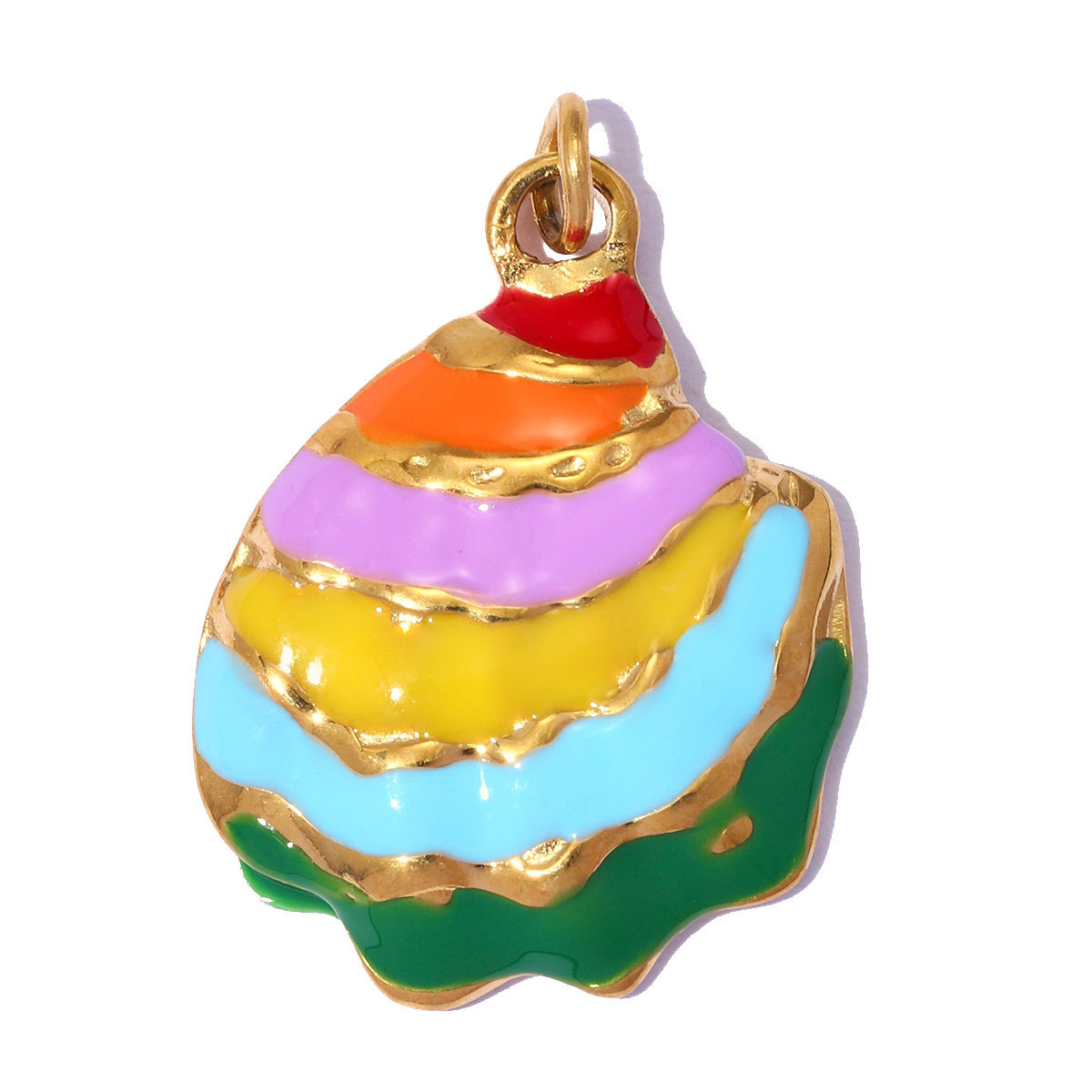 6pcs/pack Stainless Steel Rhinestone Zircon Turtle DIY Charms Rainbow Enamel Shell Necklace Pendants Women Natural Stone Jewelry
