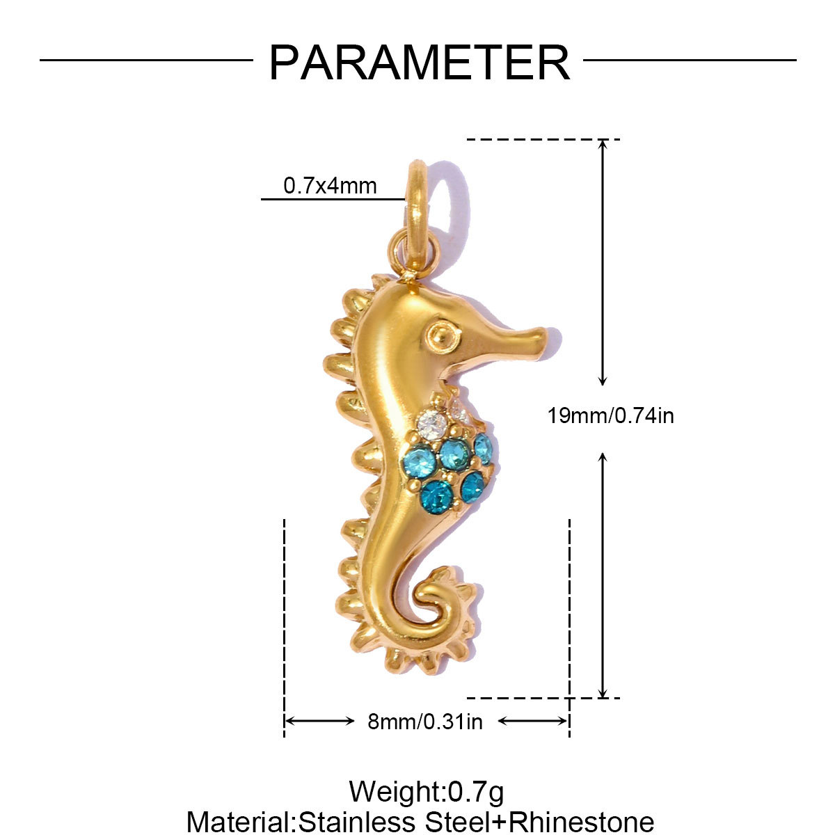 6pcs/pack Stainless Steel Rhinestone Dolphin Seahorse DIY Bracelet Charms Conch Crab Necklace Pendants Women Palm Jewelry Wholesale