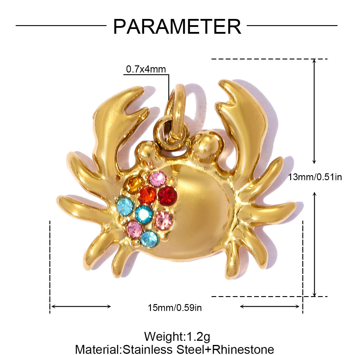 6pcs/pack Stainless Steel Rhinestone Dolphin Seahorse DIY Bracelet Charms Conch Crab Necklace Pendants Women Palm Jewelry Wholesale