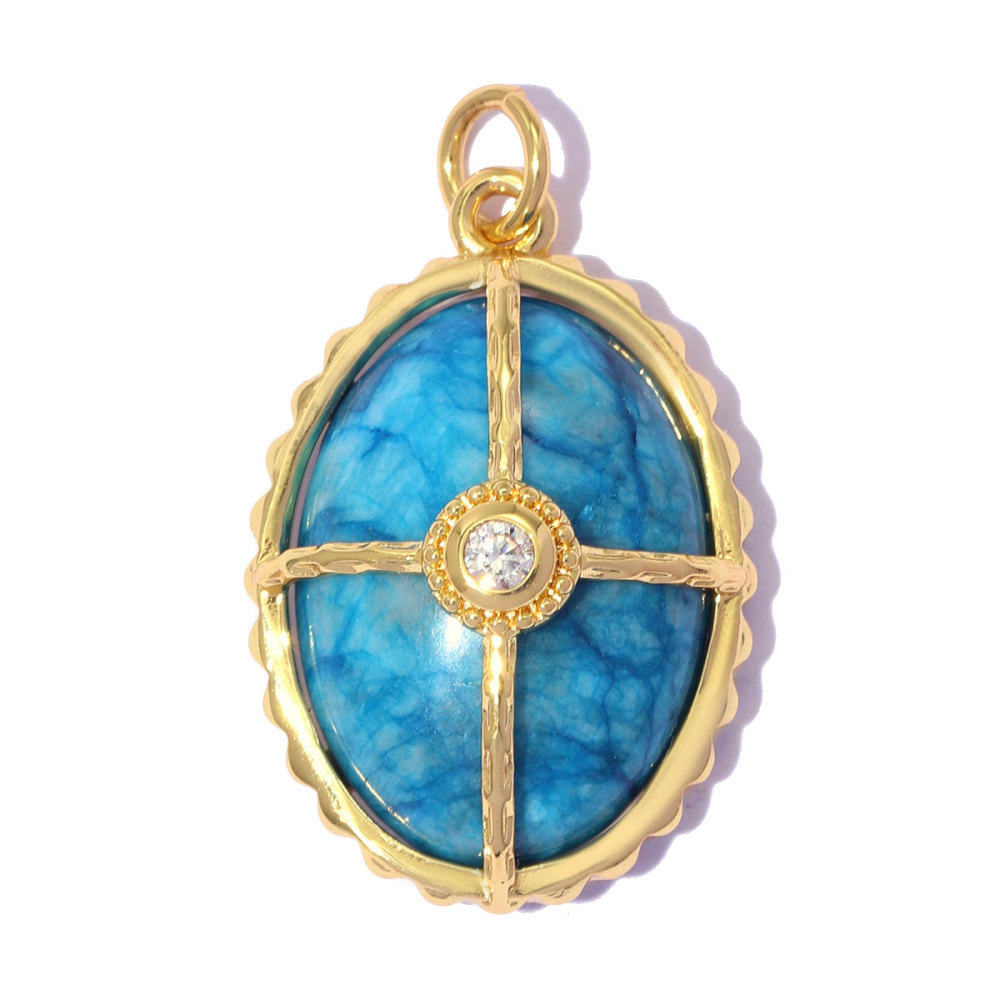 6pcs/pack 18k Real Gold Copper Natural Stone Flower DIY Earring Charms Zircon Letter A Necklace Pendants Women Jewelry Wholesale