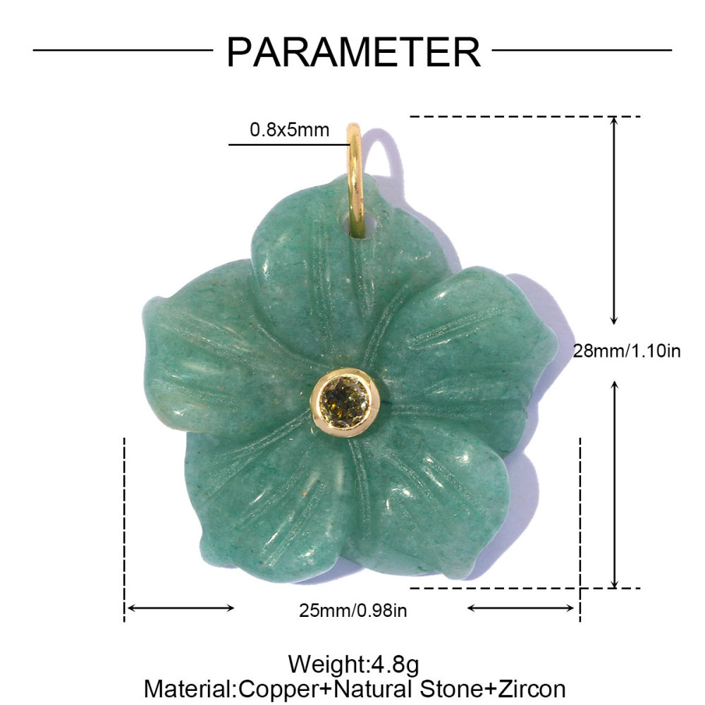 6pcs/pack 18k Real Gold Copper Natural Stone Flower DIY Earring Charms Zircon Letter A Necklace Pendants Women Jewelry Wholesale