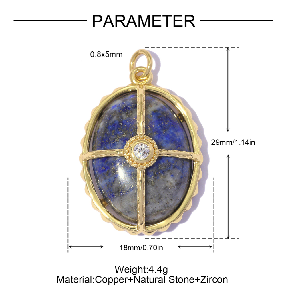 6pcs/pack Copper Natural Stone Geometric Oval DIY Earring Charms Zircon Square Necklace Pendants Women Star Jewelry Wholesale