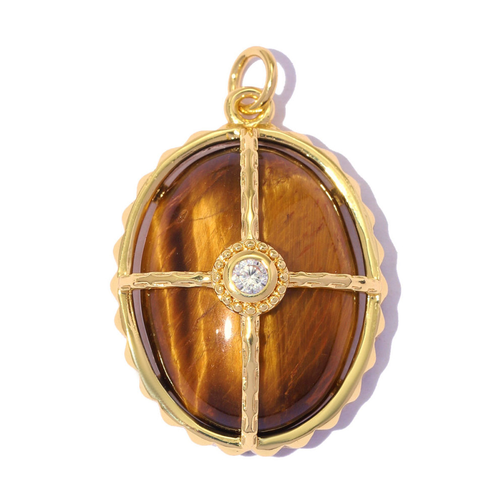 6pcs/pack Copper Natural Stone Geometric Oval DIY Earring Charms Zircon Square Necklace Pendants Women Star Jewelry Wholesale