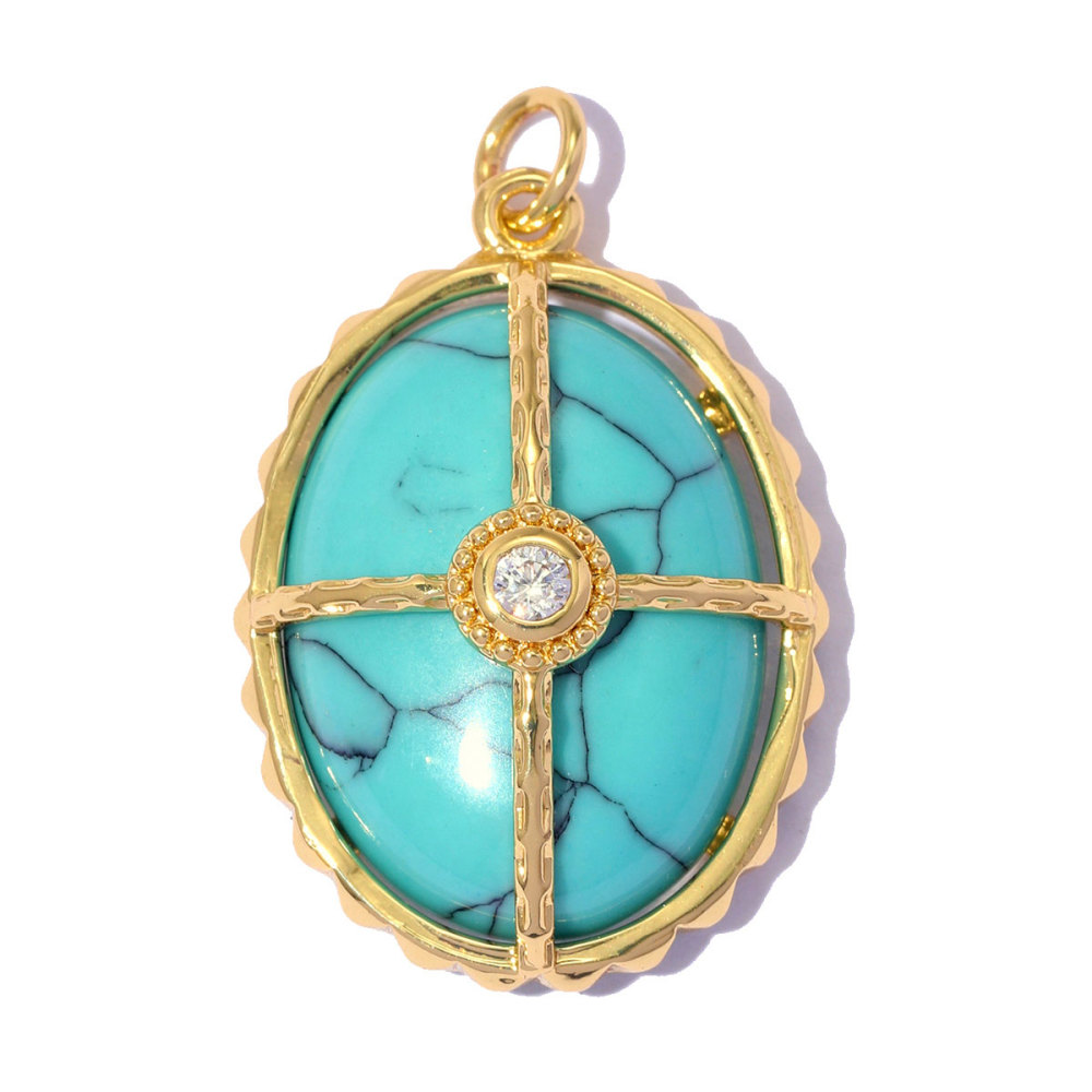 6pcs/pack Copper Natural Stone Geometric Oval DIY Earring Charms Zircon Square Necklace Pendants Women Star Jewelry Wholesale