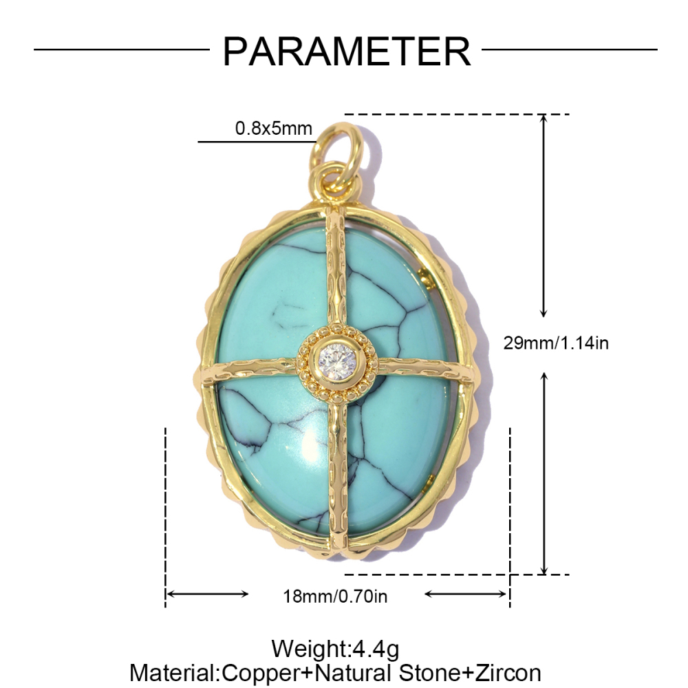 6pcs/pack Copper Natural Stone Geometric Oval DIY Earring Charms Zircon Square Necklace Pendants Women Star Jewelry Wholesale