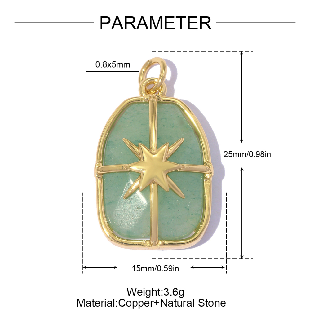 6pcs/pack Copper Natural Stone Geometric Oval DIY Earring Charms Zircon Square Necklace Pendants Women Star Jewelry Wholesale