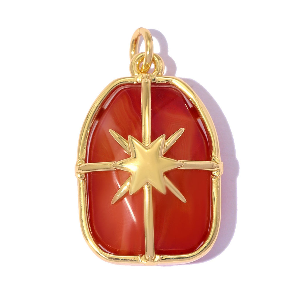 6pcs/pack Copper Natural Stone Geometric Oval DIY Earring Charms Zircon Square Necklace Pendants Women Star Jewelry Wholesale