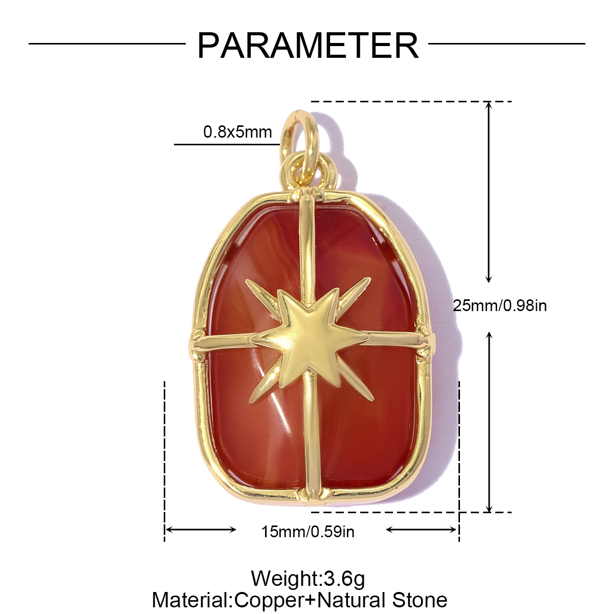 6pcs/pack Copper Natural Stone Geometric Oval DIY Earring Charms Zircon Square Necklace Pendants Women Star Jewelry Wholesale
